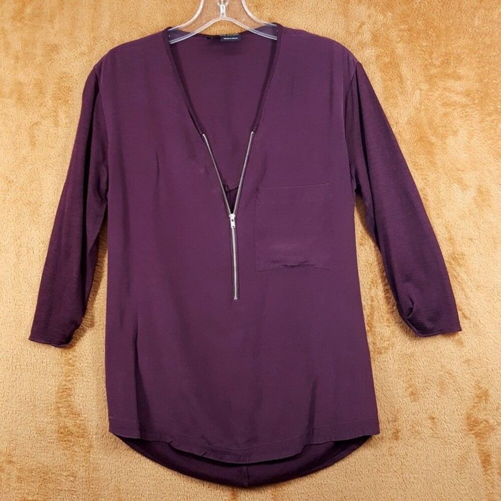 THE KOOPLES Top Womens Medium Burgundy Pullover Zip Front Silk Knit Blend